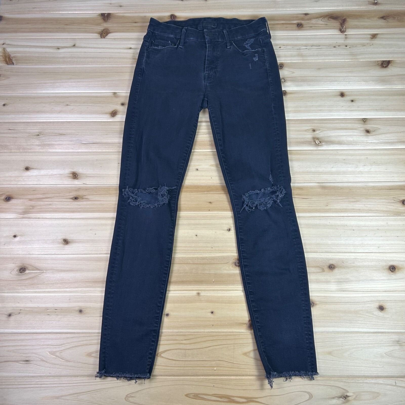 Mother Jeans Womens 26 The Looker Black Distressed Low Rise Skinny Denim Jeans